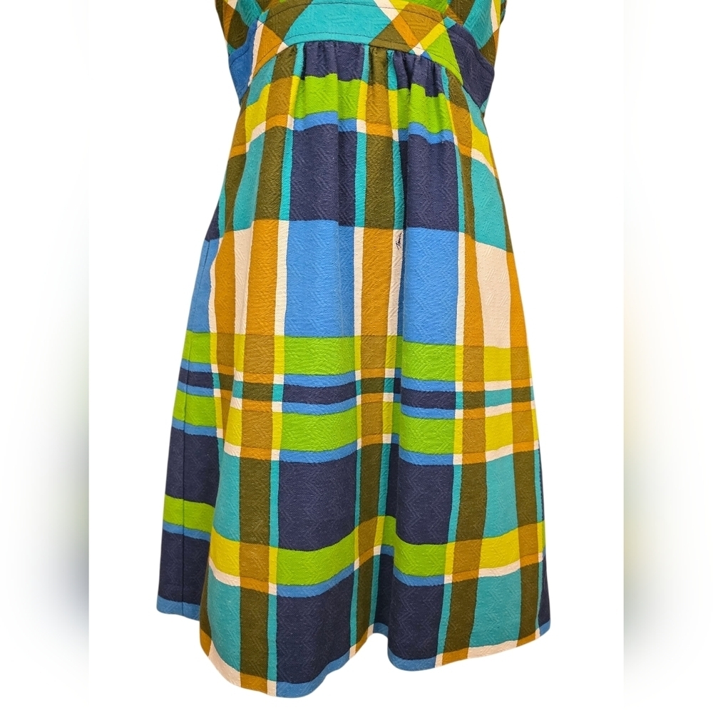 Trina Turk Retro Plaid Jacquard Sweetheart Neckline Fit-and-Flare Midi Dress 6 - Picture 4 of 16
